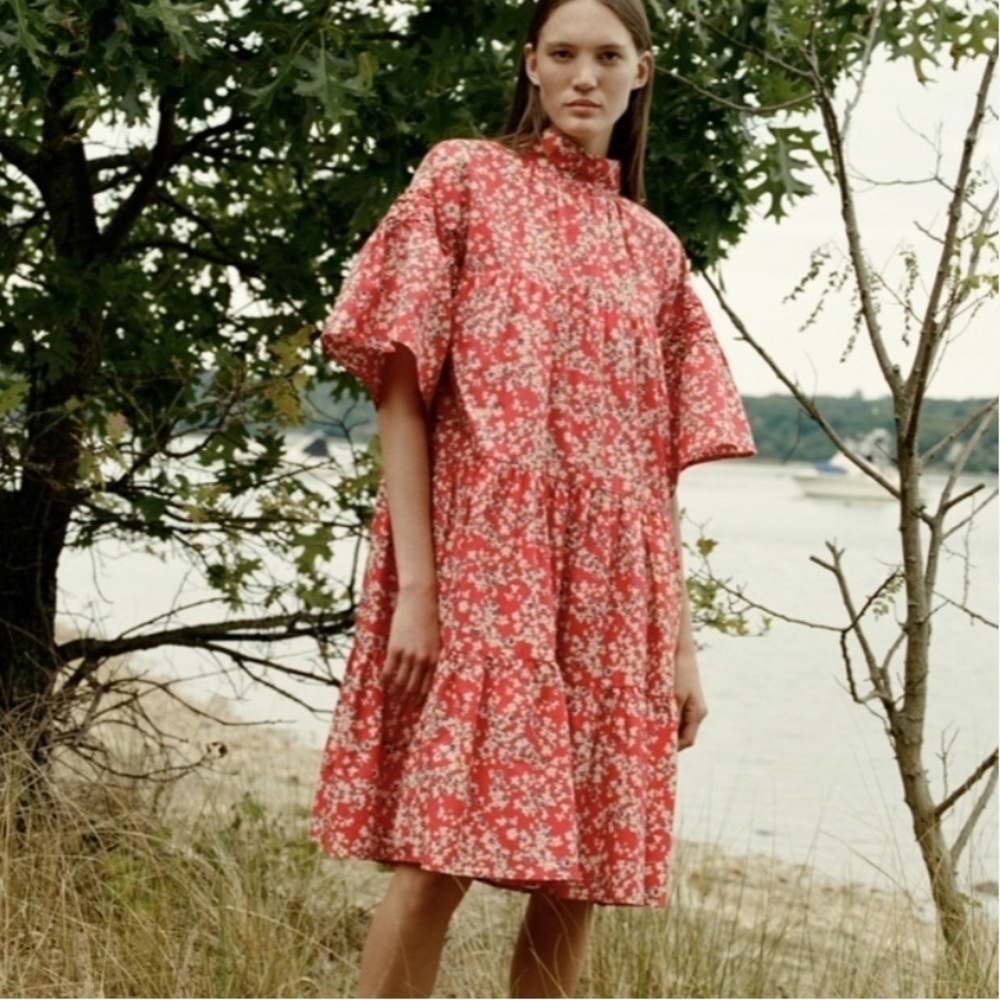 Merlette | Floral High Neck Bell Sleeve Dress Size XS